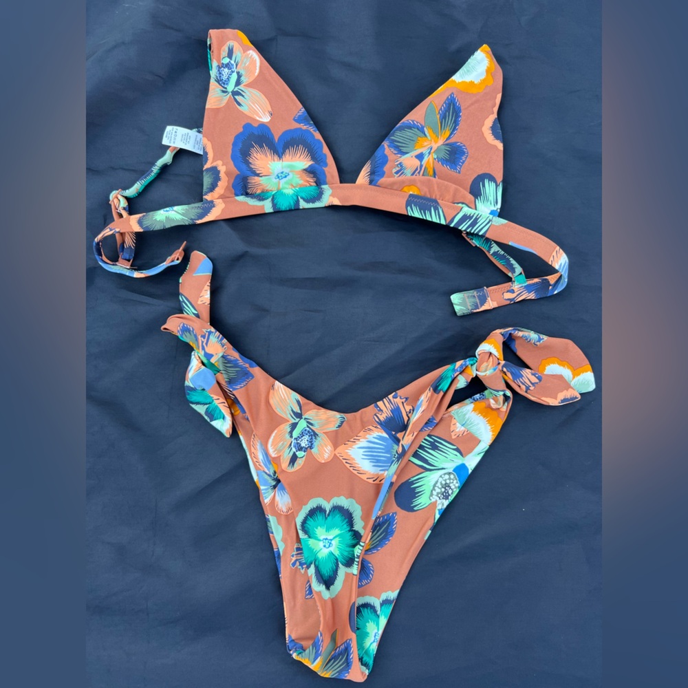 Aerie Floral Bikini Set - Orange and Blue
